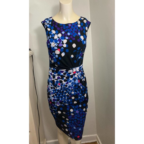 Anne Klein Dresses & Skirts - ANNE KLEIN Women's Polka Dot Faux Wrap Sheath Dress Blue Black size 4 multicolor